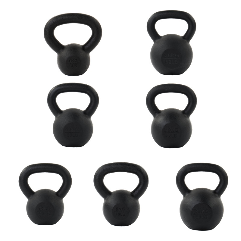 Dark Slate Gray ATTACK Fitness Cast Iron Kettlebell (4-28kg) - Black Set / Full Set of 7 [4-28kg]