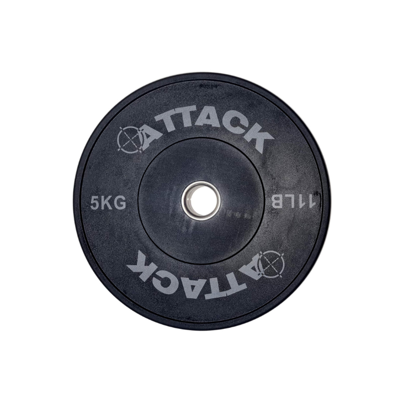 Dark Slate Gray ATTACK Fitness Olympic Solid Rubber Bumper Plates - Black (5-20kg) Individual Plate / 5kg Black - 450mm