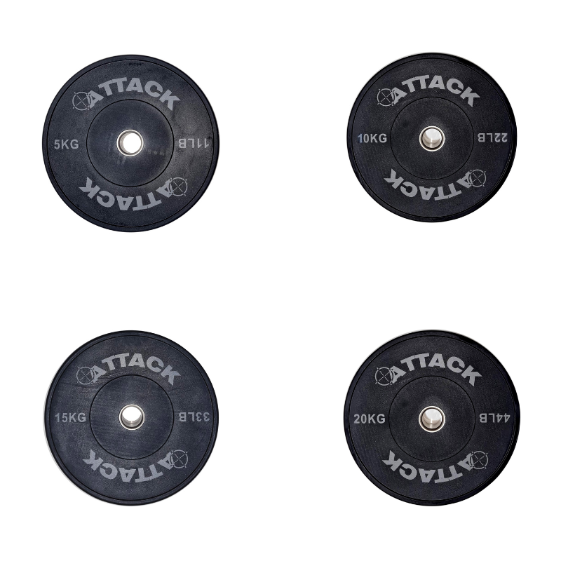 Dark Slate Gray ATTACK Fitness Olympic Solid Rubber Bumper Plates - Black (5-20kg) Set / Full Set of 4 Plates (5-20kg)