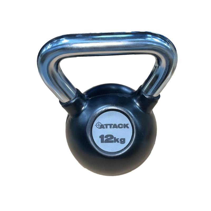 Dark Slate Gray ATTACK Fitness Rubber Kettlebell With Chrome Handle (4-24kg) - Black Individual Kettlebell / 12kg Black