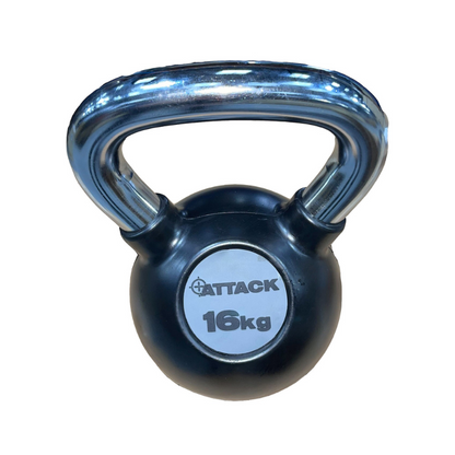 Dark Slate Gray ATTACK Fitness Rubber Kettlebell With Chrome Handle (4-24kg) - Black Individual Kettlebell / 16kg Black