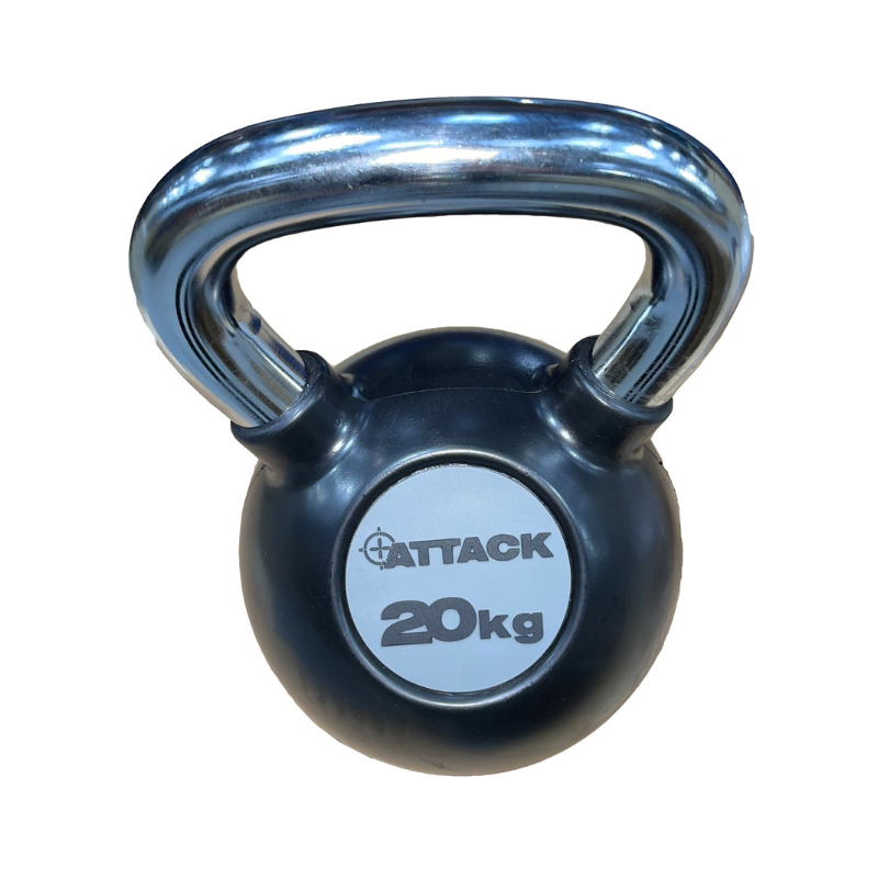 Dark Slate Gray ATTACK Fitness Rubber Kettlebell With Chrome Handle (4-24kg) - Black Individual Kettlebell / 20kg Black