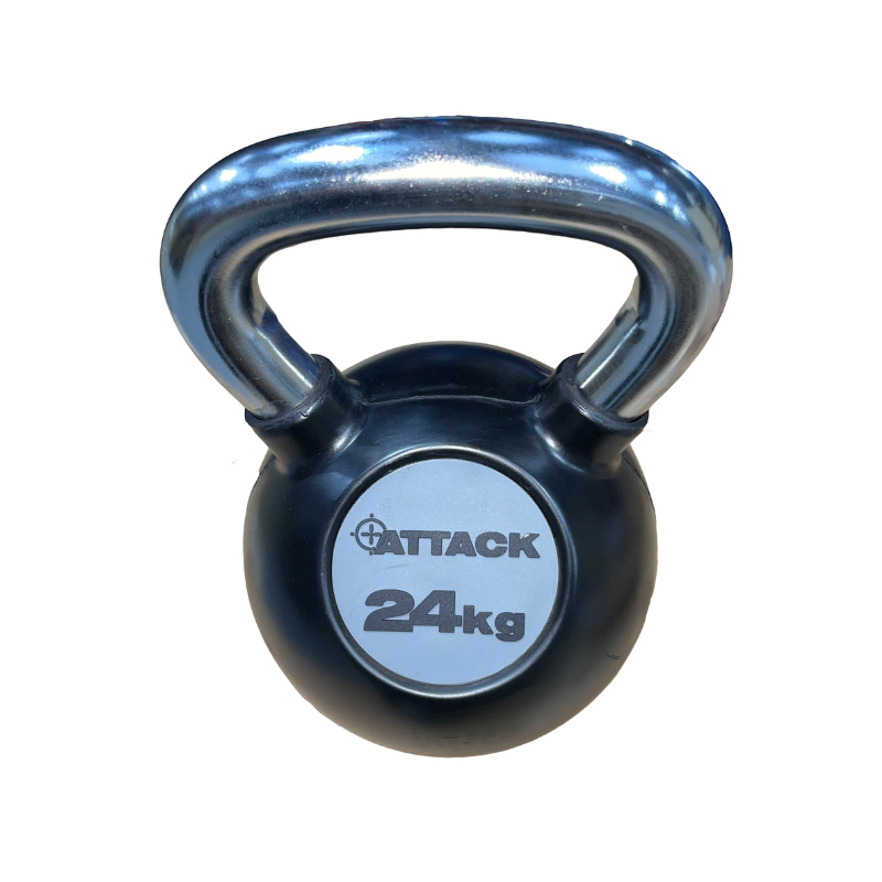 Dark Slate Gray ATTACK Fitness Rubber Kettlebell With Chrome Handle (4-24kg) - Black Individual Kettlebell / 24kg Black