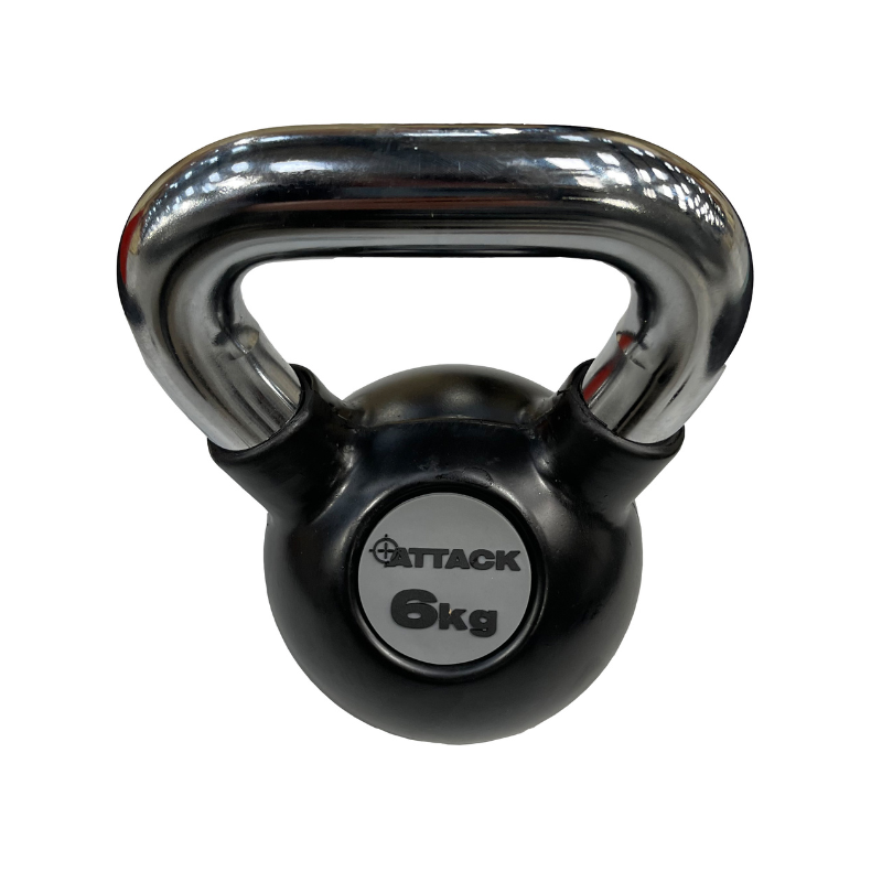 Dark Slate Gray ATTACK Fitness Rubber Kettlebell With Chrome Handle (4-24kg) - Black Individual Kettlebell / 6kg Black