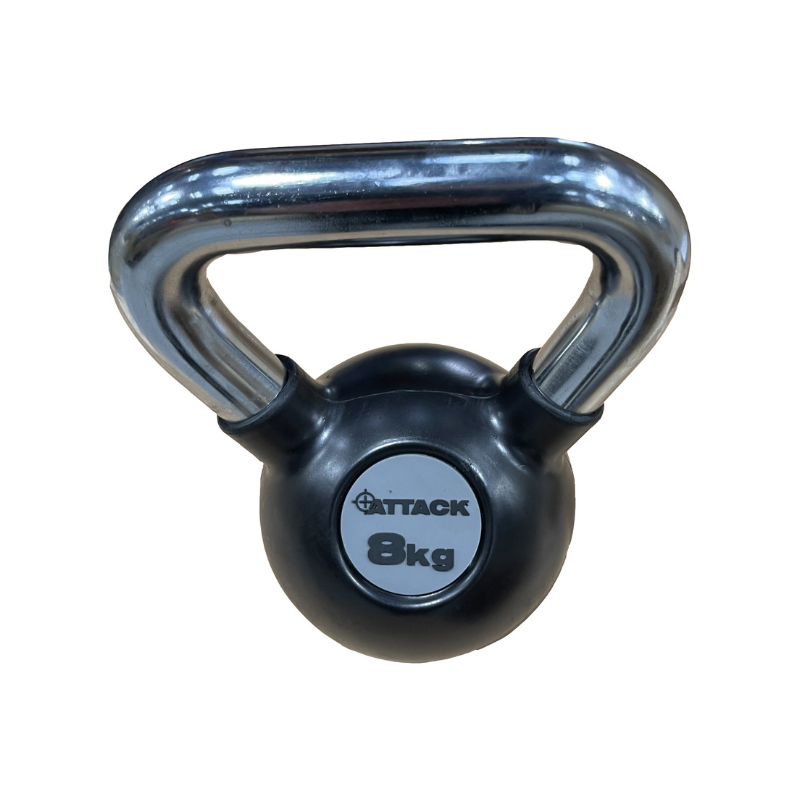 Dark Slate Gray ATTACK Fitness Rubber Kettlebell With Chrome Handle (4-24kg) - Black Individual Kettlebell / 8kg Black