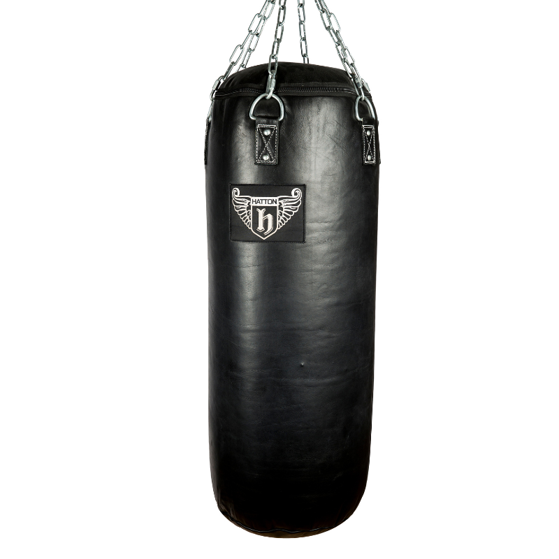 Black HATTON Boxing Heavy Duty Punching Bag - Leather/PU [100x40 / 130x40] 100cm x 40cm (35kg) / Leather,100cm x 40cm (35kg) / PU