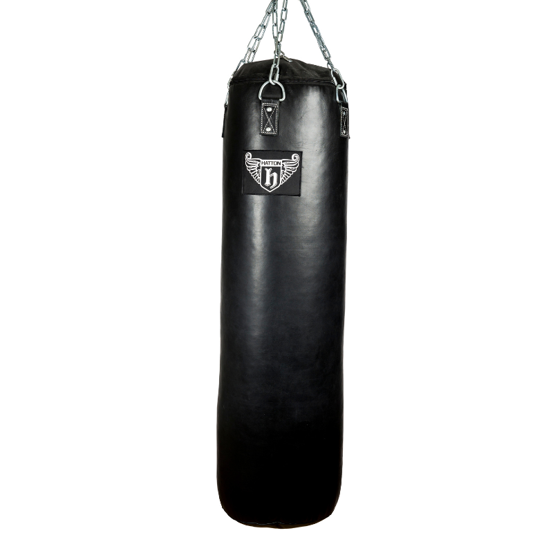 Black HATTON Boxing Heavy Duty Punching Bag - Leather/PU [100x40 / 130x40] 130cm x 40cm (47kg) / Leather,130cm x 40cm (47kg) / PU