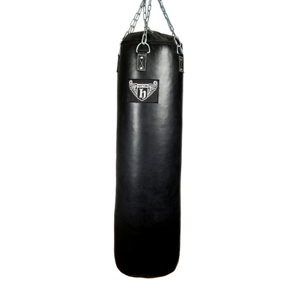 Black HATTON Boxing Heavy Duty Punching Bag - Leather/PU [100x40 / 130x40] 130cm x 40cm (47kg) / Leather,130cm x 40cm (47kg) / PU