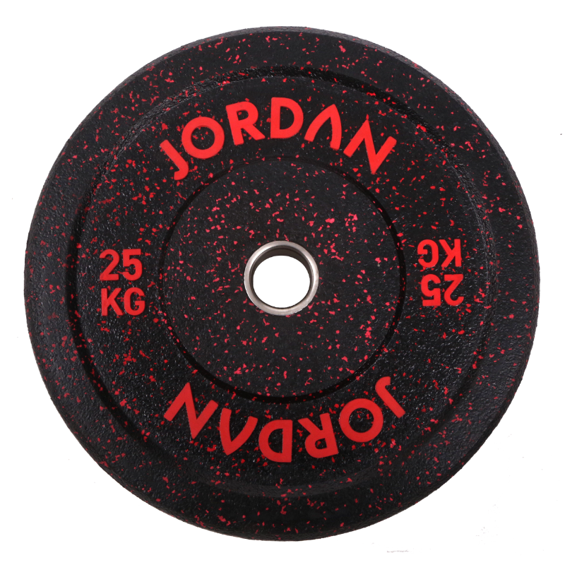 Black JORDAN HG Black Rubber Bumper Plates - Coloured Fleck (5kg-25kg) Individual Plate / 25kg Fleck Coloured  Rubber Bumper Plate - Red