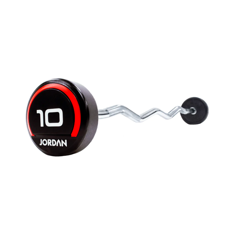 Black JORDAN Urethane Fixed Barbells - Straight / Curl [EZ] Bar Options (10-45kg) Curl / EZ Bar / 10Kg Barbell