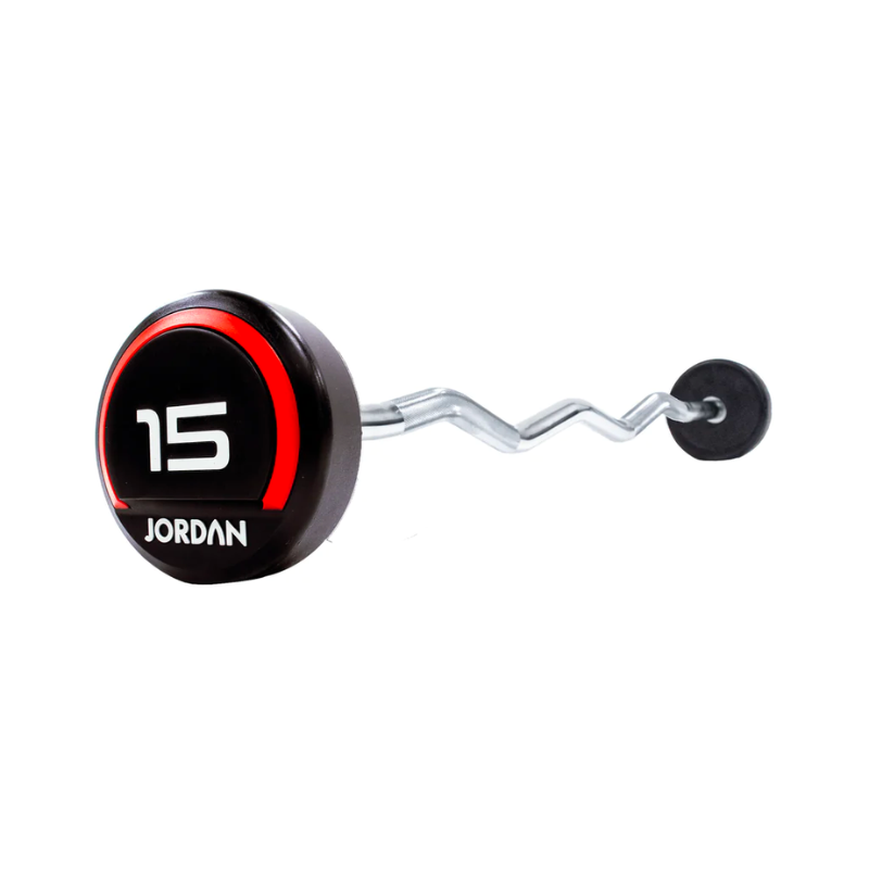 Black JORDAN Urethane Fixed Barbells - Straight / Curl [EZ] Bar Options (10-45kg) Curl / EZ Bar / 15kg Barbell