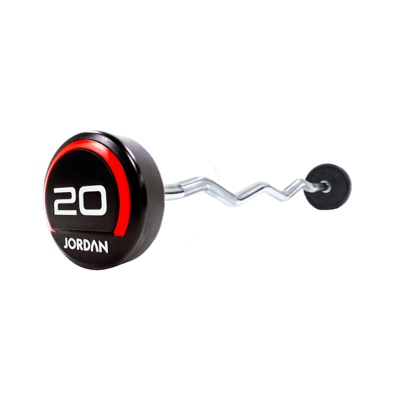 Tan JORDAN Urethane Fixed Barbells - Straight / Curl [EZ] Bar Options (10-45kg) Curl / EZ Bar / 20Kg Barbell
