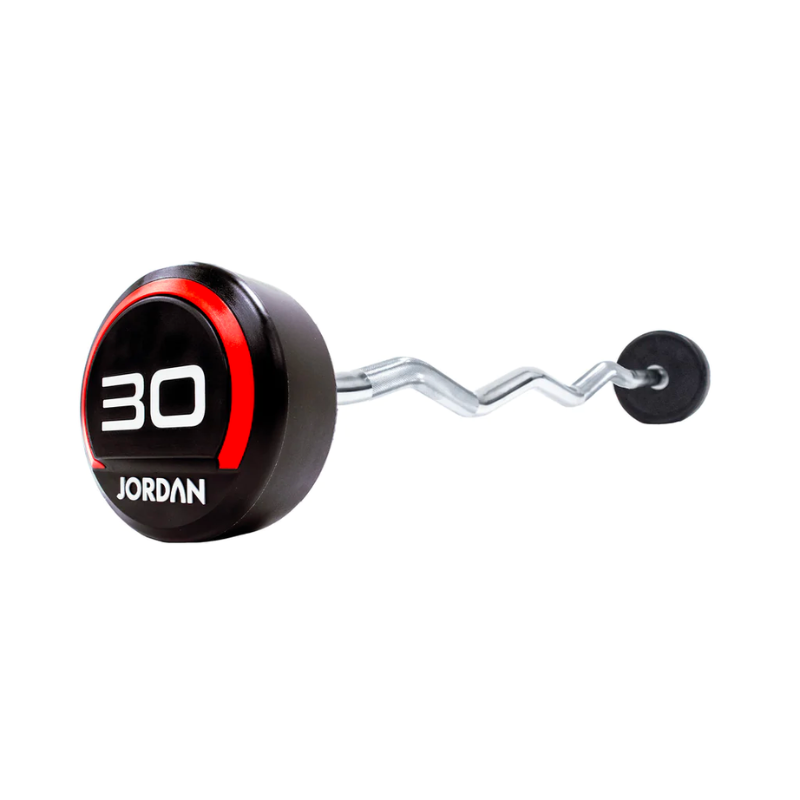 Tan JORDAN Urethane Fixed Barbells - Straight / Curl [EZ] Bar Options (10-45kg) Curl / EZ Bar / 30Kg Barbell