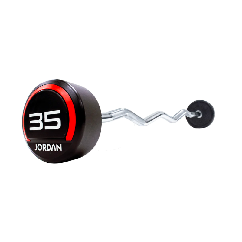 Tan JORDAN Urethane Fixed Barbells - Straight / Curl [EZ] Bar Options (10-45kg) Curl / EZ Bar / 35kg Barbell