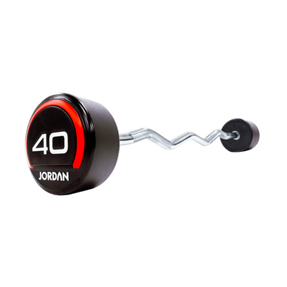 Tan JORDAN Urethane Fixed Barbells - Straight / Curl [EZ] Bar Options (10-45kg) Curl / EZ Bar / 40Kg Barbell