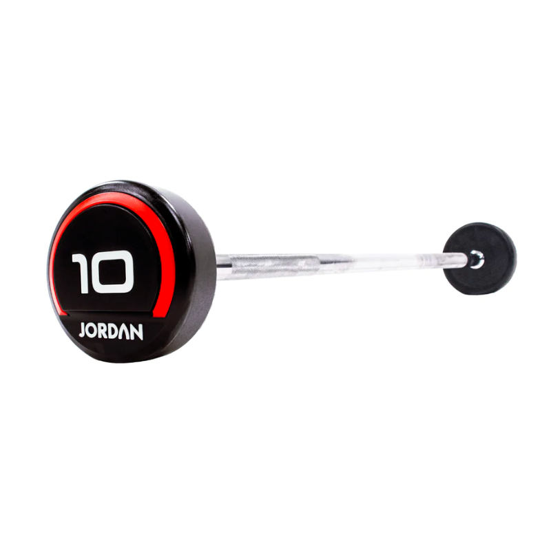 Black JORDAN Urethane Fixed Barbells - Straight / Curl [EZ] Bar Options (10-45kg) Straight Bar / 10Kg Barbell
