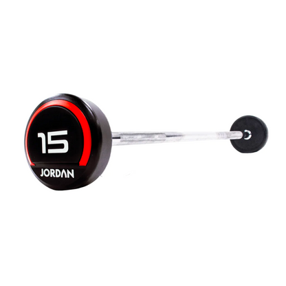 Black JORDAN Urethane Fixed Barbells - Straight / Curl [EZ] Bar Options (10-45kg) Straight Bar / 15kg Barbell
