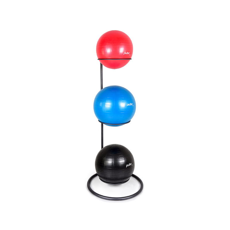 Dark Slate Gray PULSE Fitness Classic Swiss Ball - Colour Coded and Anti-Burst [55 - 75cm] Set / Full Set of 3 Swiss Balls + Storage Rack