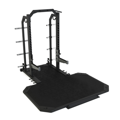 Dark Slate Gray PULSE Fitness Premium Half Rack with Optional Lifting Platform Add On [2.4×1.5M] - Sand Black Add Lifting Platform / Rubber Performance Flooring [2.4×1.5M]